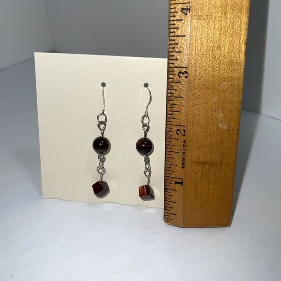 Red Tiger Eye Earrings, Sterling Silver Hand Carved Earrings, NWOT - Picture 7 of 7